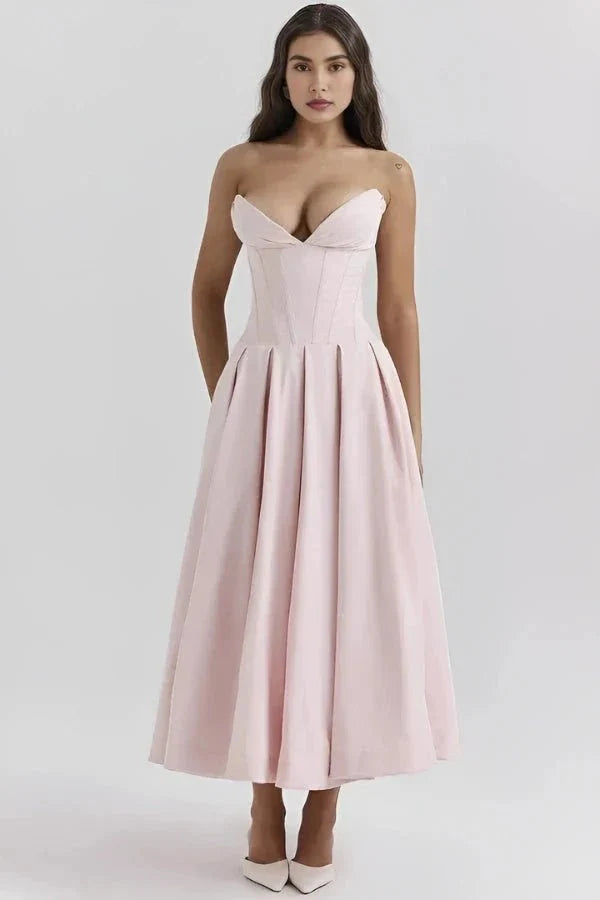 Abendkleid Damen mit Corsage und ausgestelltem Midirock – Rossana