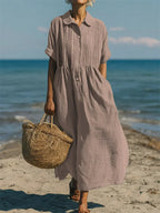 Hemdblusenkleid Damen mit Biesen-Detail und weitem Midirock – Bréanne