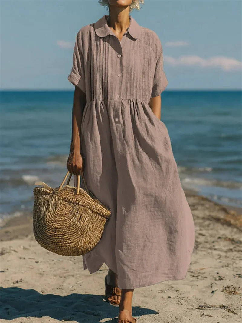 Hemdblusenkleid Damen mit Biesen-Detail und weitem Midirock – Bréanne