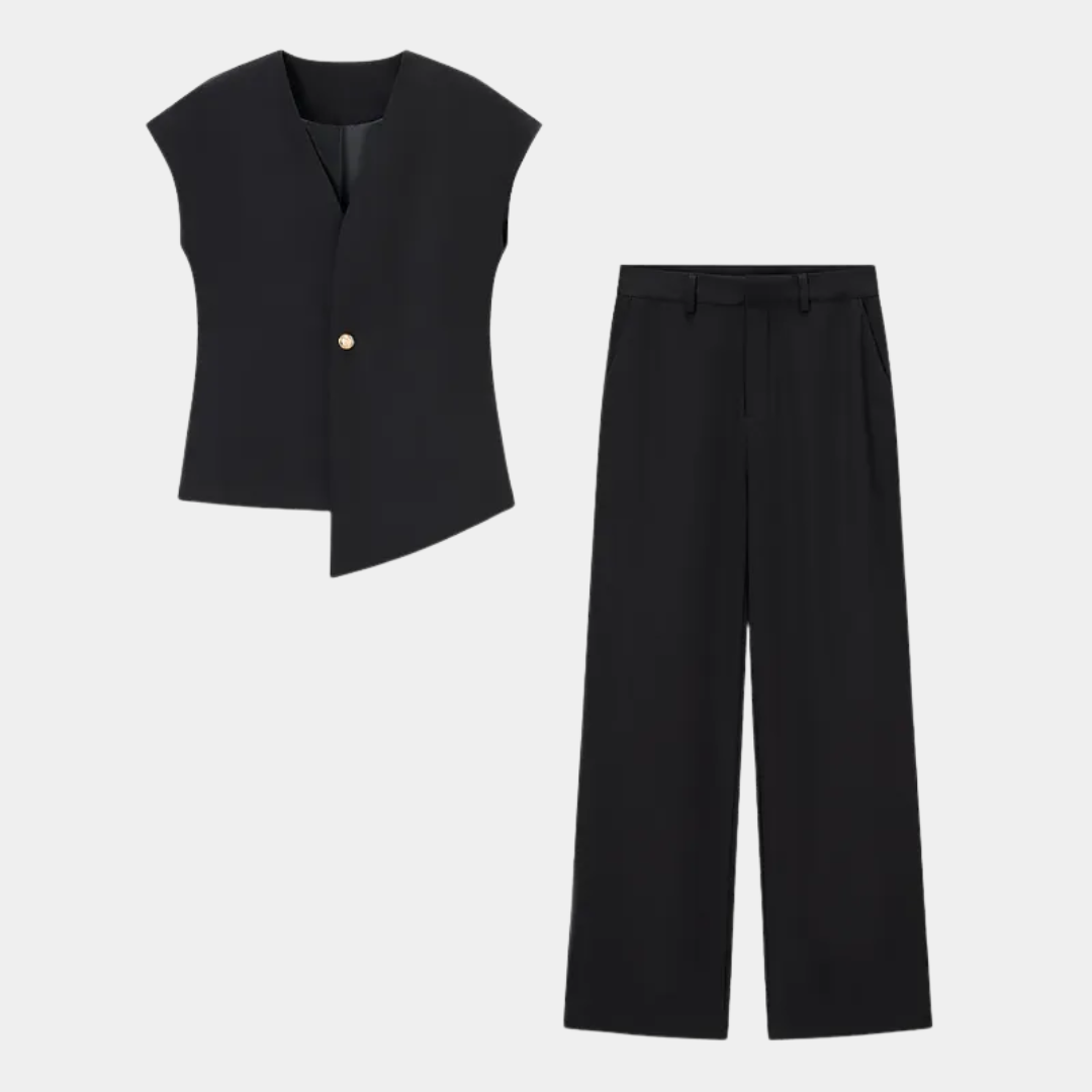 Hosenanzug Damen mit asymmetrischer Weste und Weithose – Nicolette