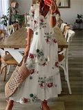 Maxikleid Damen mit Blumenprint und V-Ausschnitt mit Tunnelzugband – Louisette