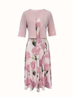 Zweiteiler Damen mit Blumenprint-Midikleid und passendem Kurzjacke – Florentine