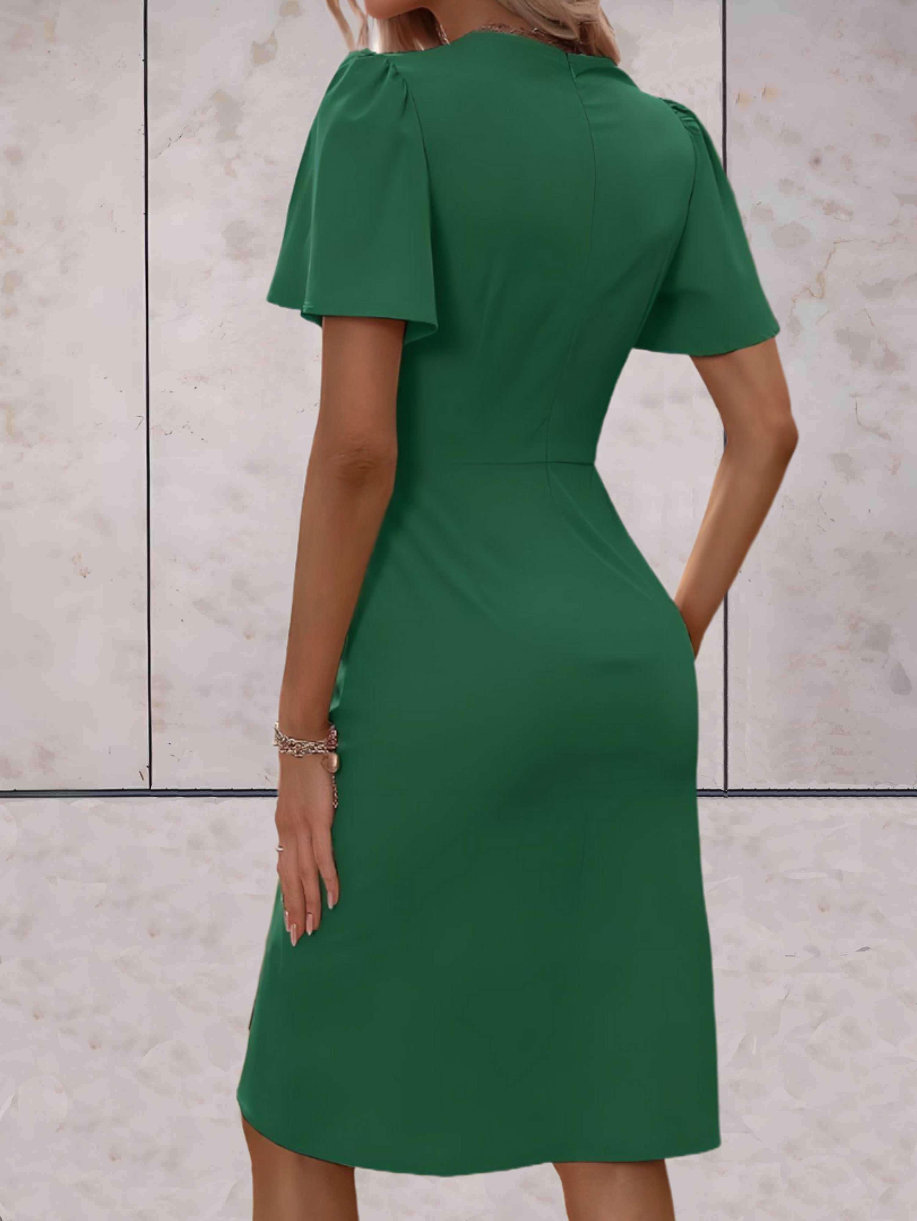Wickelkleid Damen mit Flatterärmeln und geraffter Taille in Crêpe-Qualität – Colombe