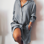 Minikleid Damen mit Hemdkragen und Leinenmix in Oversized-Schnitt – Romane
