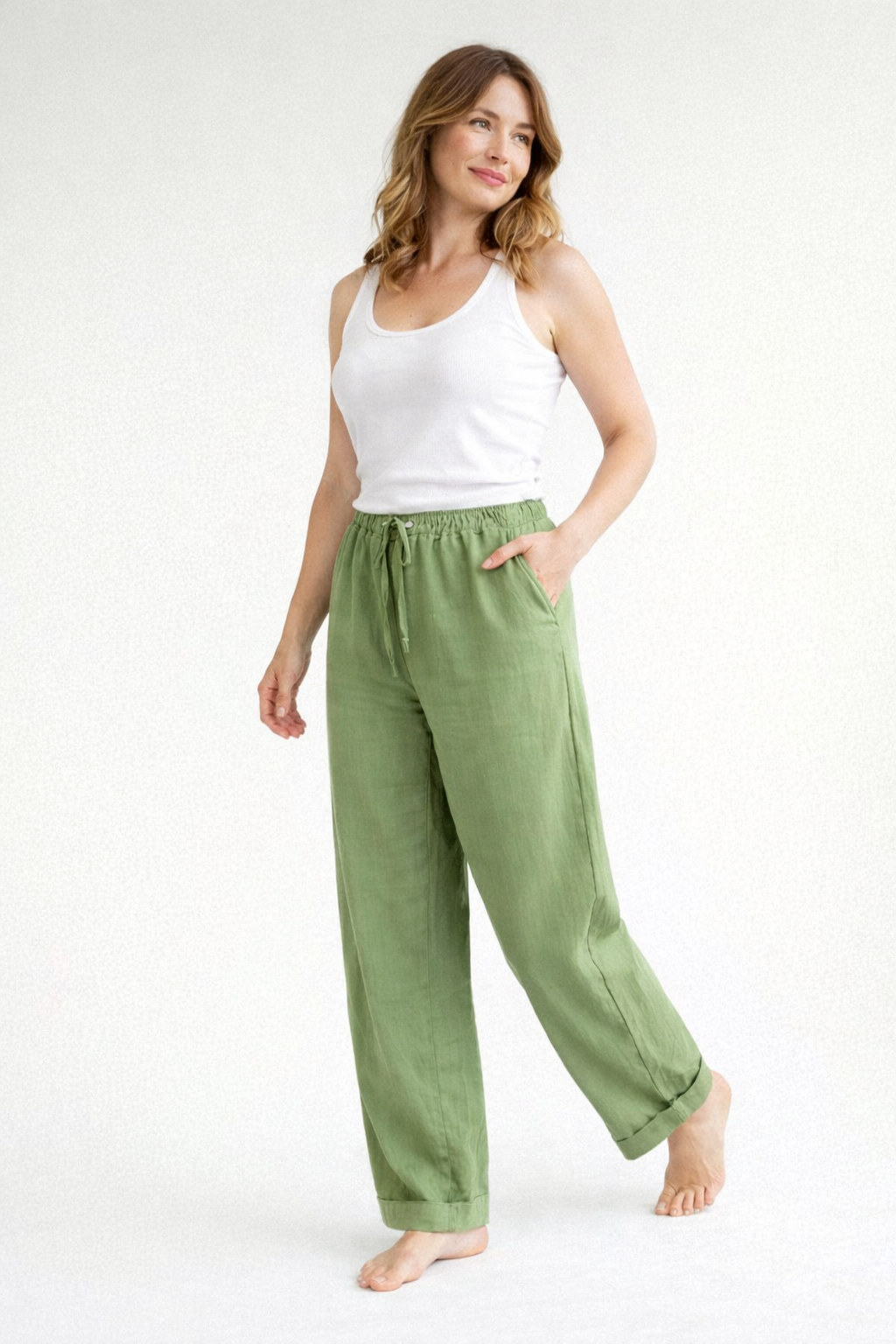 Leinenhose Damen mit Tunnelzugbund und Straight-Leg-Schnitt – Fiammetta