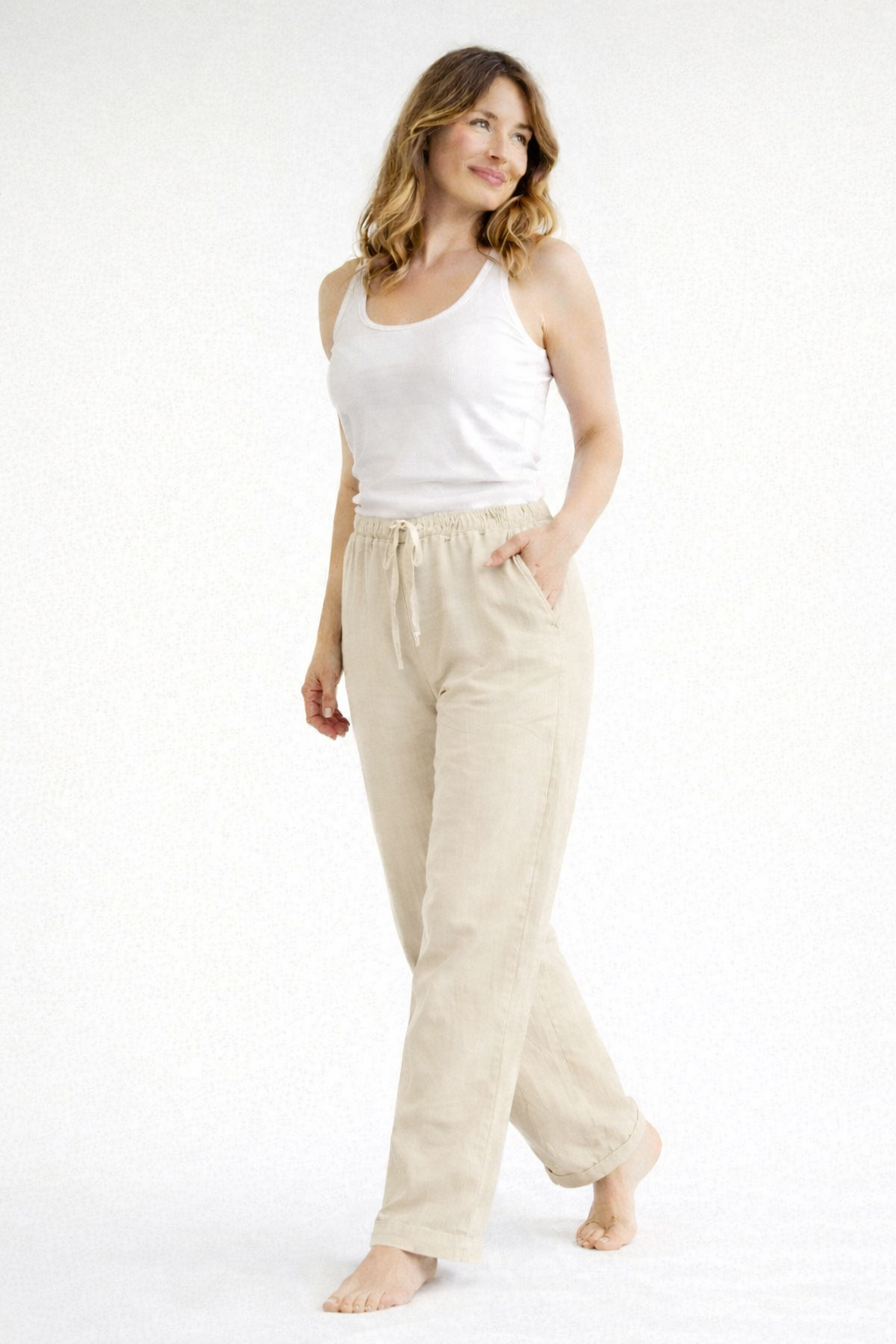Leinenhose Damen mit Tunnelzugbund und Straight-Leg-Schnitt – Fiammetta