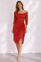 Wickelkleid Damen mit Off-Shoulder-Ausschnitt und Glitzer-Optik – Delphine
