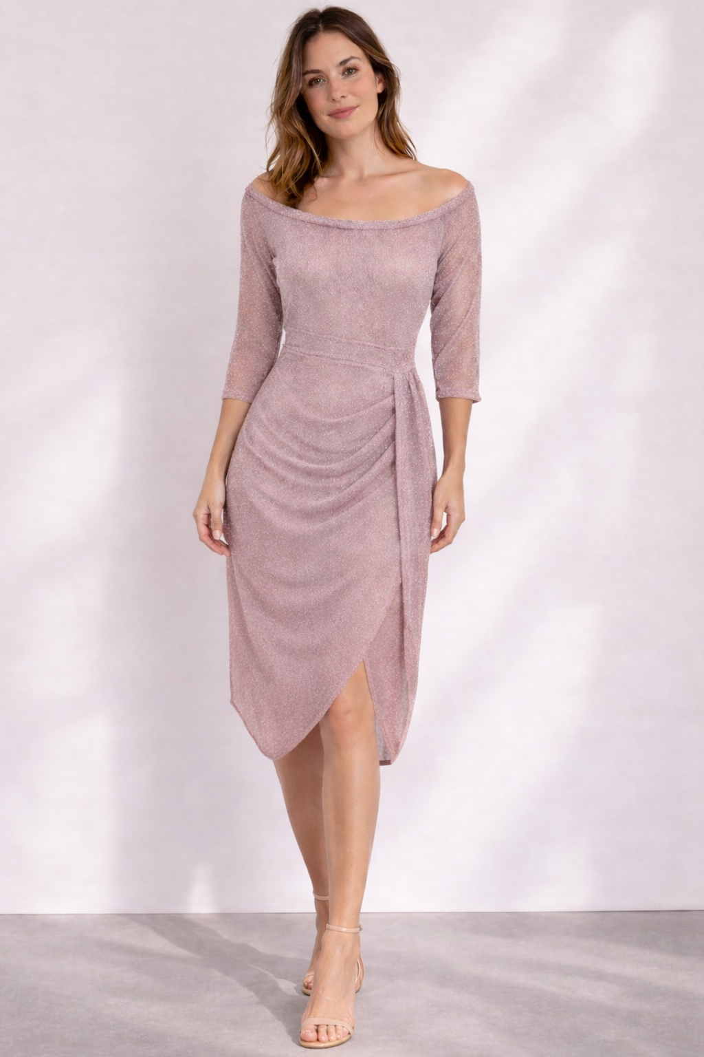 Wickelkleid Damen mit Off-Shoulder-Ausschnitt und Glitzer-Optik – Delphine
