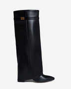 Kniestiefel Damen mit Fold-over-Schaft und goldenem Metallverschluss – Victorine