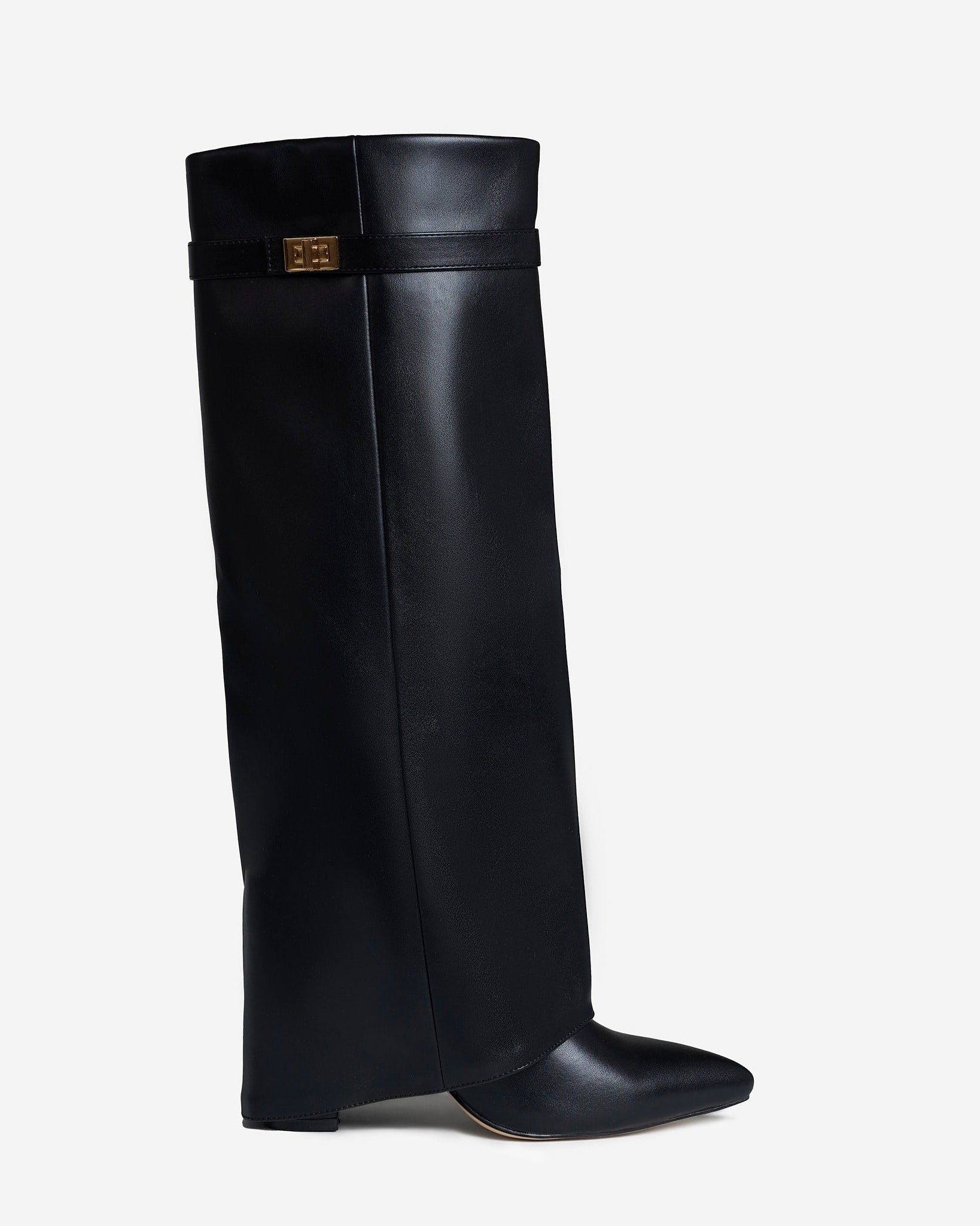 Kniestiefel Damen mit Fold-over-Schaft und goldenem Metallverschluss – Victorine