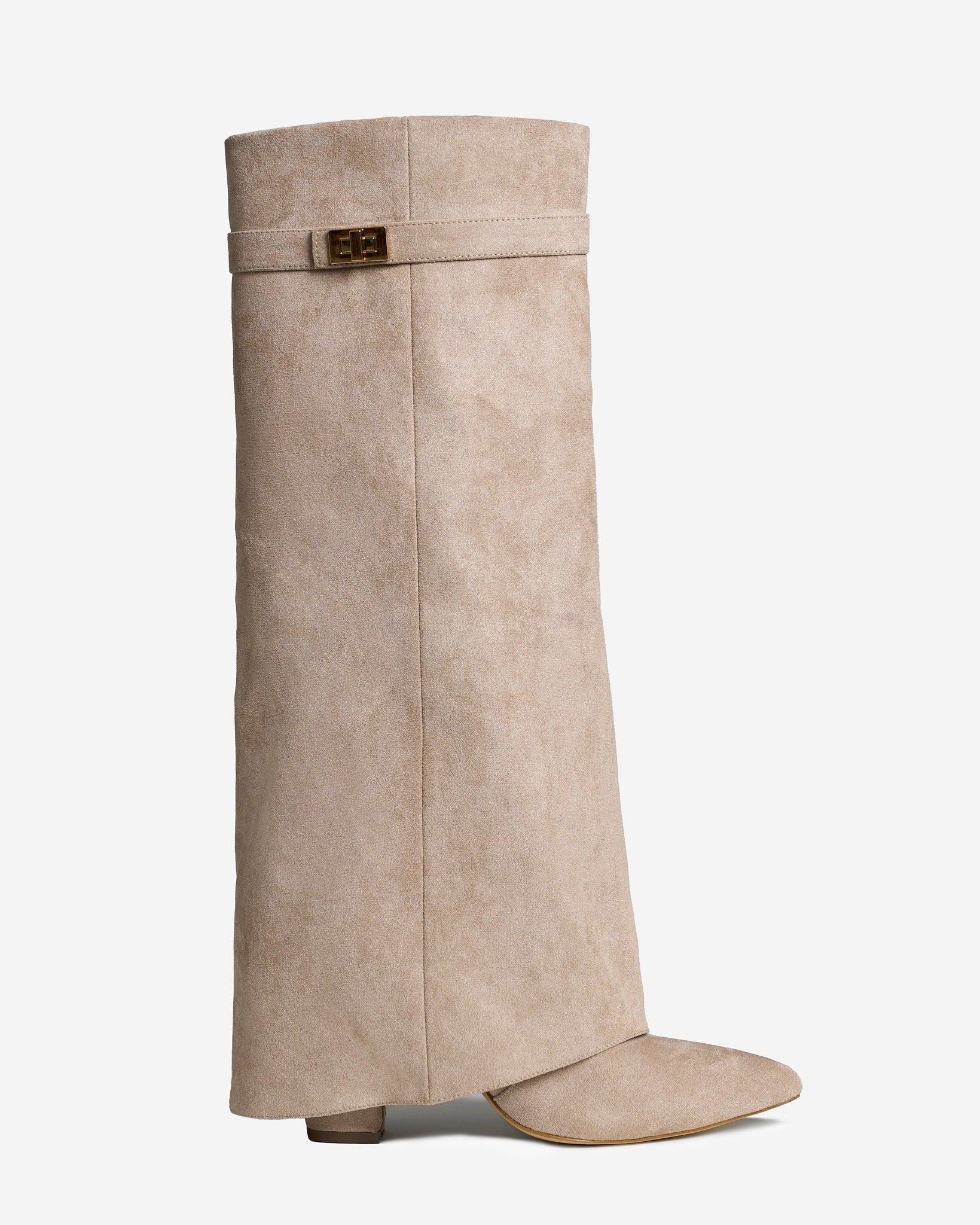Kniestiefel Damen mit Fold-over-Schaft und goldenem Drehriegelverschluss – Isadora