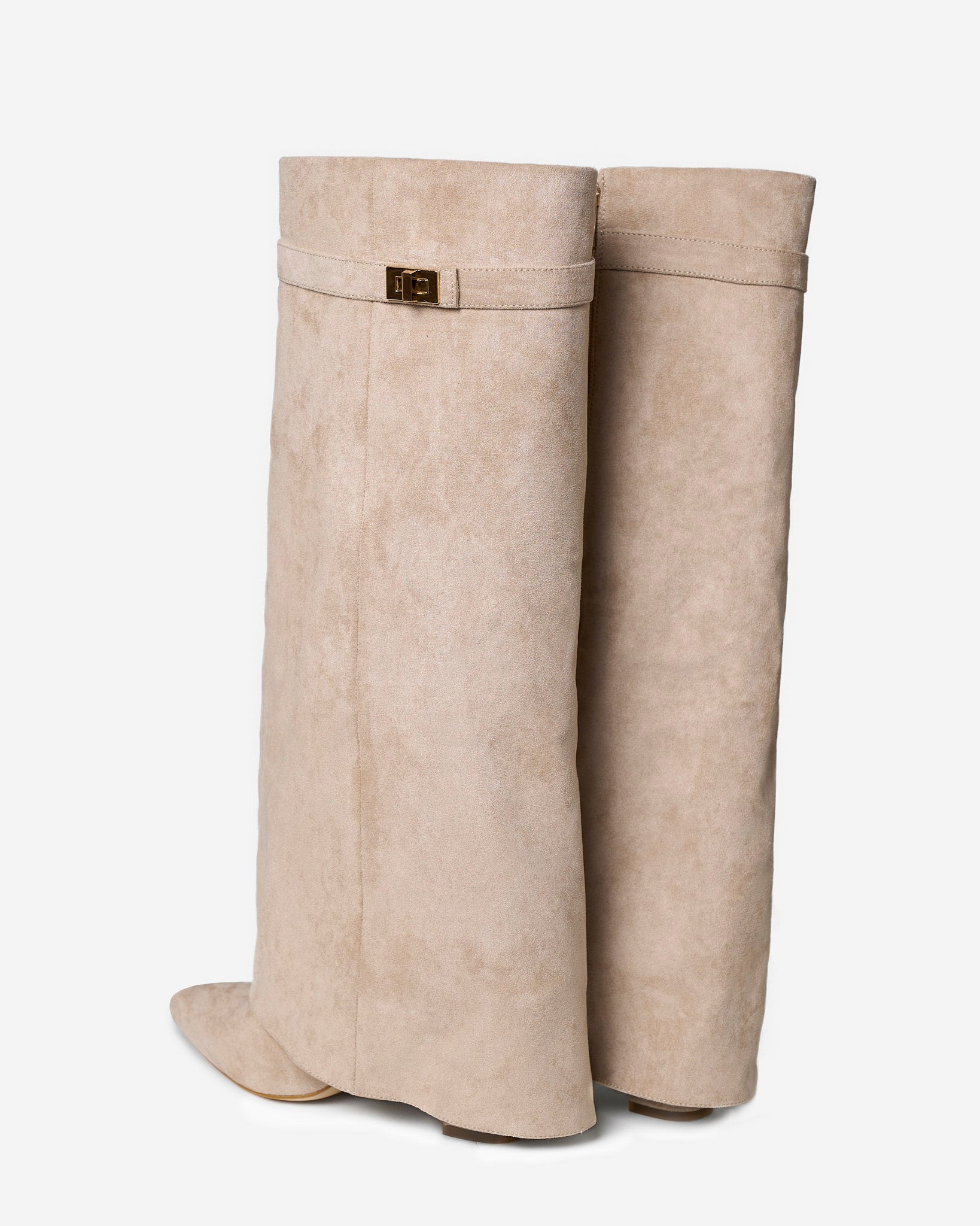 Kniestiefel Damen mit Fold-over-Schaft und goldenem Drehriegelverschluss – Isadora