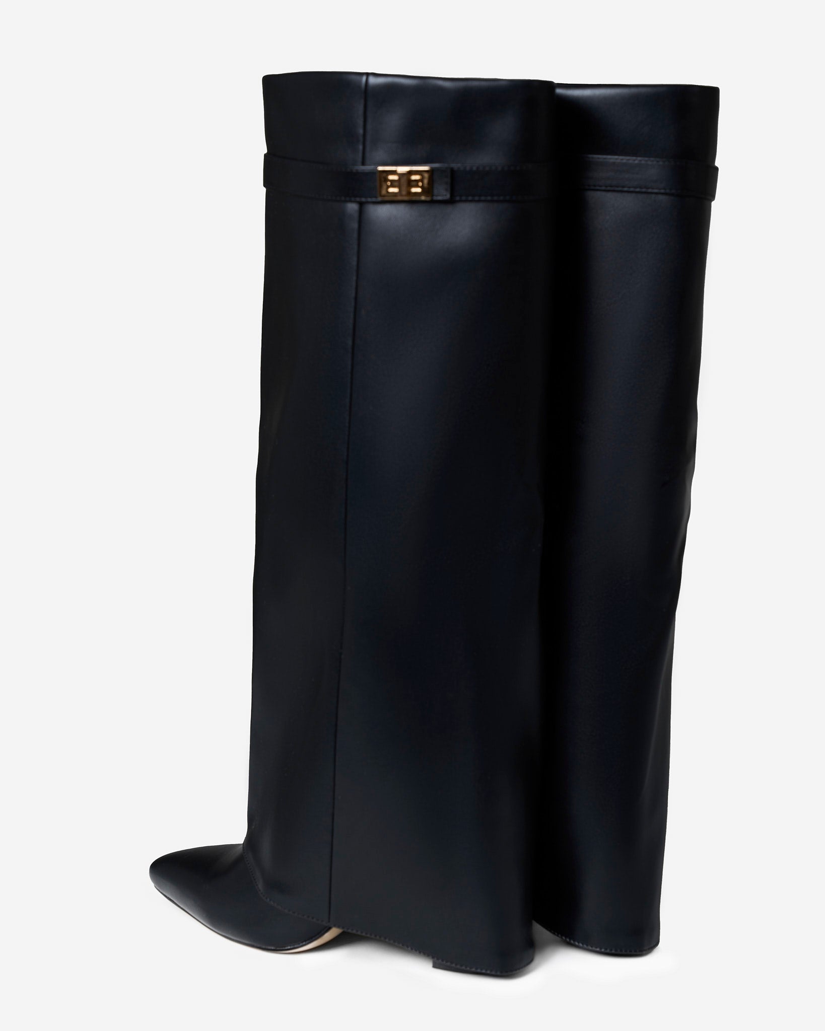 Kniestiefel Damen mit Fold-over-Schaft und goldenem Metallverschluss – Victorine