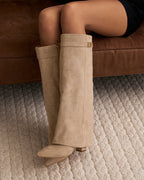 Kniestiefel Damen mit Fold-over-Schaft und goldenem Drehriegelverschluss – Isadora