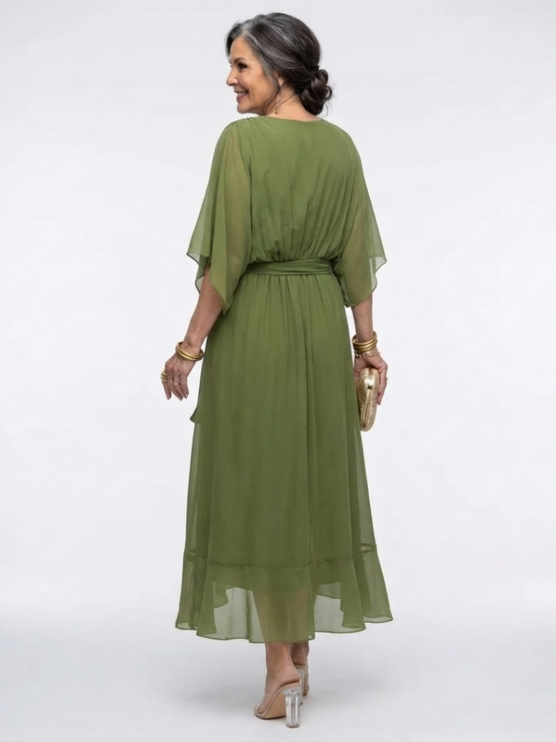 Midikleid Damen mit tiefem V-Ausschnitt und Fledermausärmeln – Mirabelle