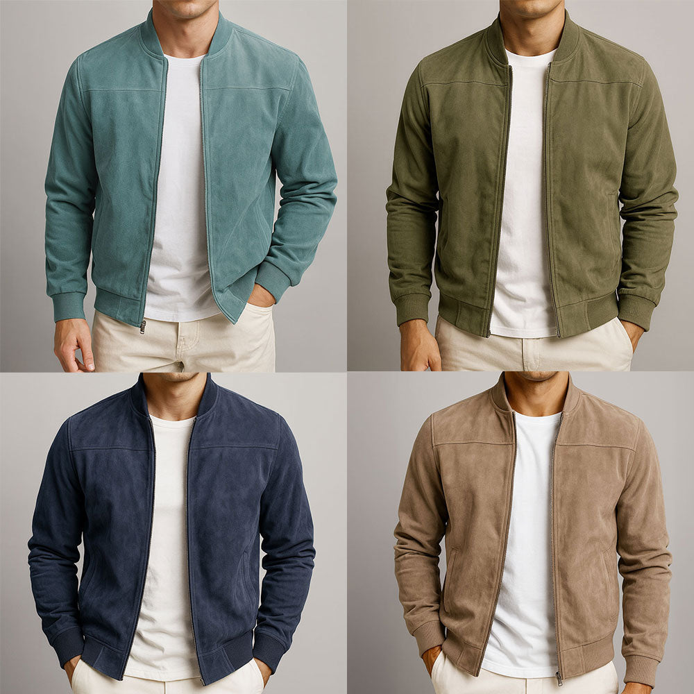 Bomberjacke Herren mit Wildlederoptik und Rippbündchen – Massimo
