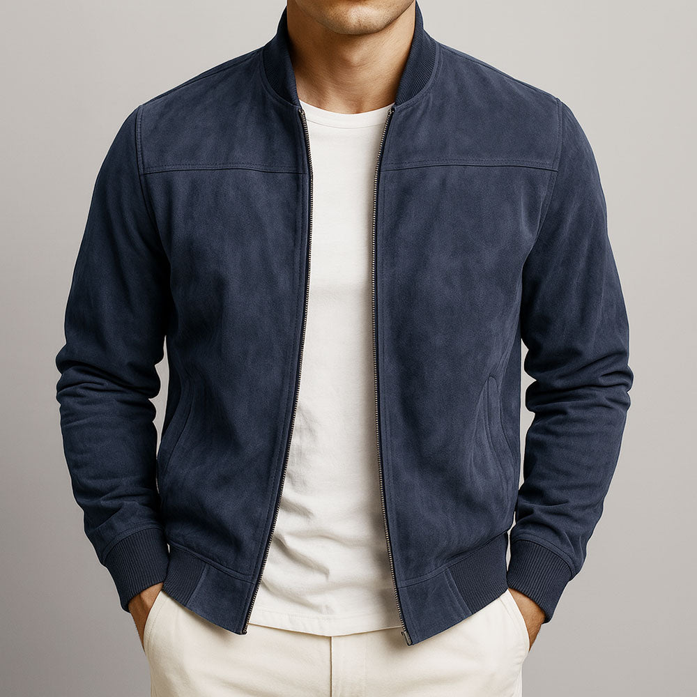 Bomberjacke Herren mit Wildlederoptik und Rippbündchen – Massimo