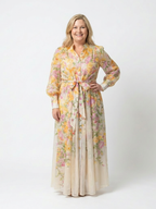 Maxikleid Damen mit Blumen-Print und Bindegürtel – Gwendoline