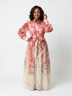 Maxikleid Damen mit Blumen-Print und Bindegürtel – Gwendoline