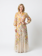 Maxikleid Damen mit Blumen-Print und Bindegürtel – Gwendoline