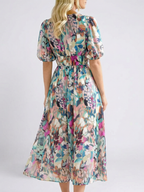 Maxikleid Damen mit buntem Blumen-Print und Puffärmeln – Thessaly