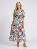 Maxikleid Damen mit buntem Blumen-Print und Puffärmeln – Thessaly