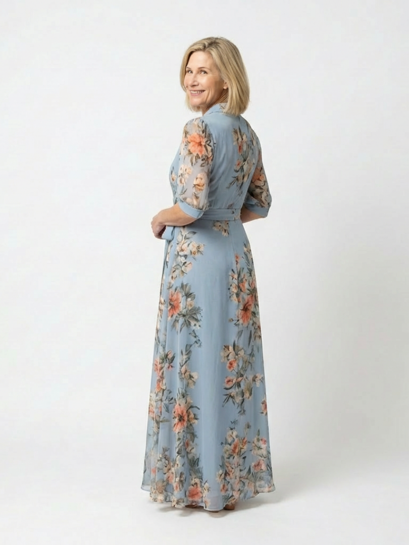 Maxikleid Damen mit Blumen-Print und Wickelschnitt – Florentin