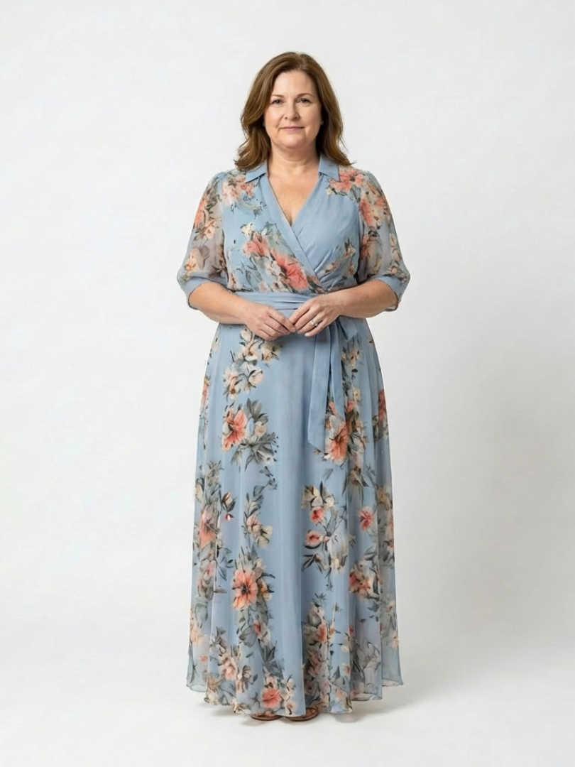 Maxikleid Damen mit Blumen-Print und Wickelschnitt – Florentin
