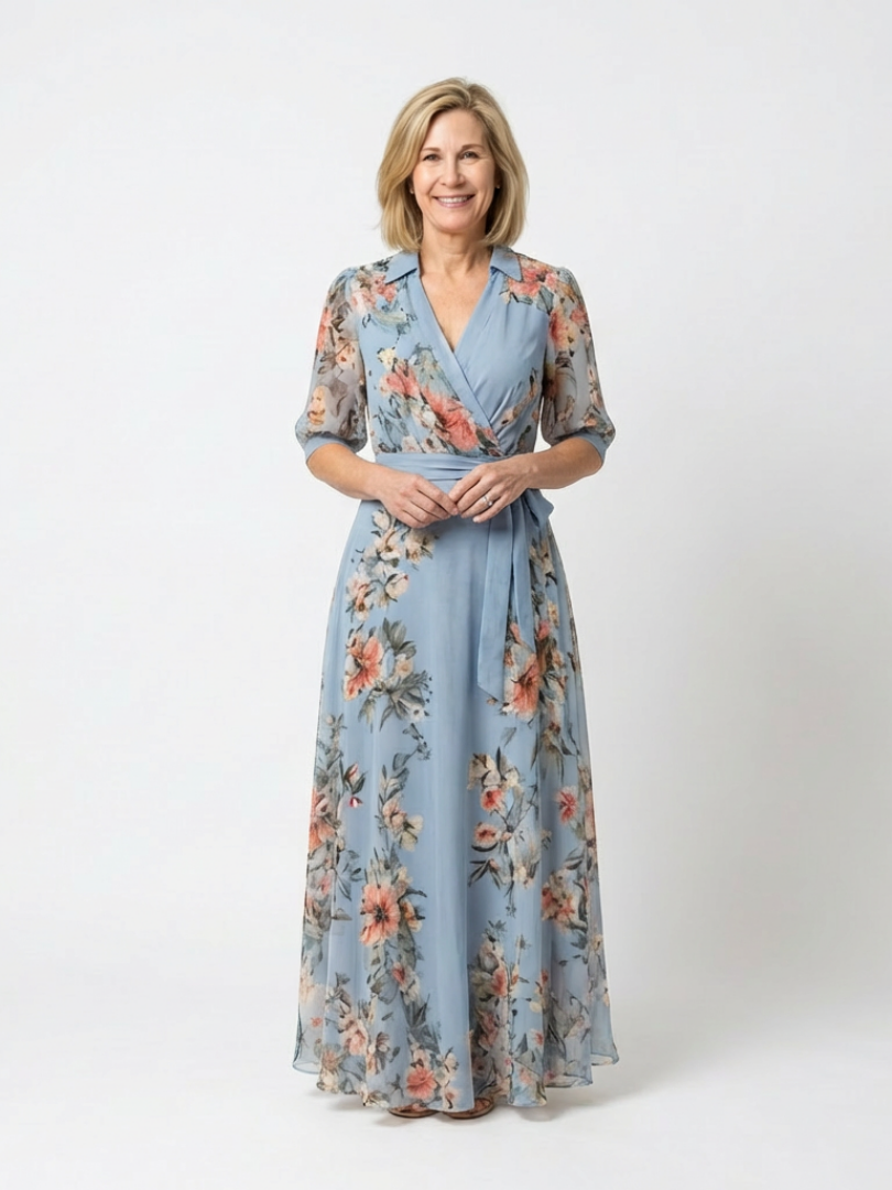 Maxikleid Damen mit Blumen-Print und Wickelschnitt – Florentin