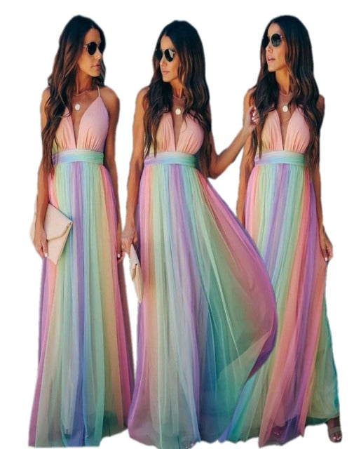 Abendkleid Damen mit tiefem V-Ausschnitt und Farbverlauf-Tüllrock – Thessaly