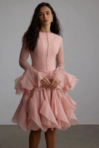 Cocktailkleid Damen mit Rüschenärmeln und ausgestelltem Rock – Ornella