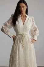 Spitzenkleid Damen mit Puffärmeln und Bindegürtel – Celestina