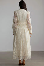Spitzenkleid Damen mit Puffärmeln und Bindegürtel – Celestina