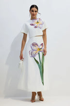 Zweiteiler Damen mit Crop-Top und Midirock mit Blumenprint – Fiora