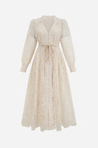 Spitzenkleid Damen mit Puffärmeln und Bindegürtel – Celestina