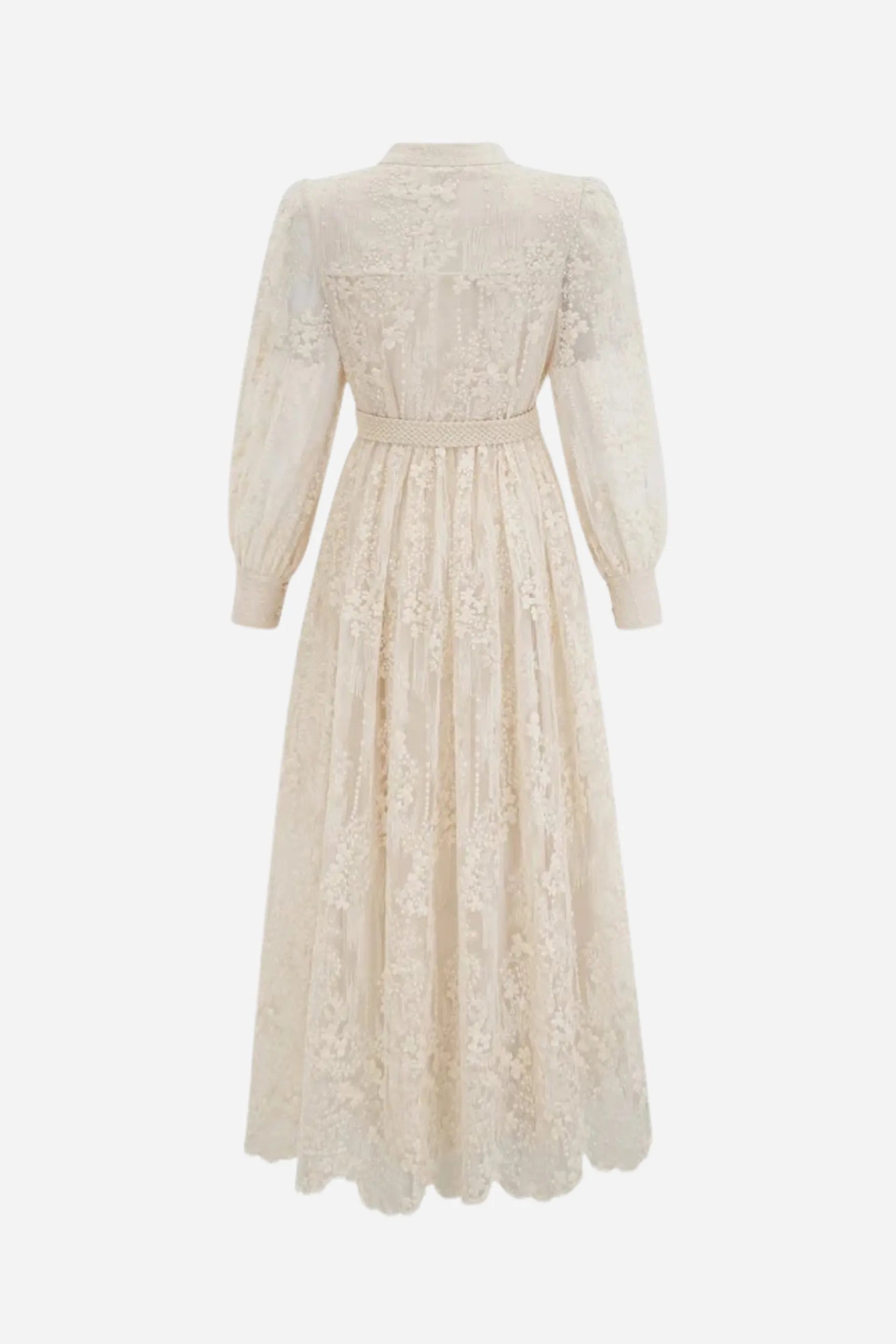 Spitzenkleid Damen mit Puffärmeln und Bindegürtel – Celestina