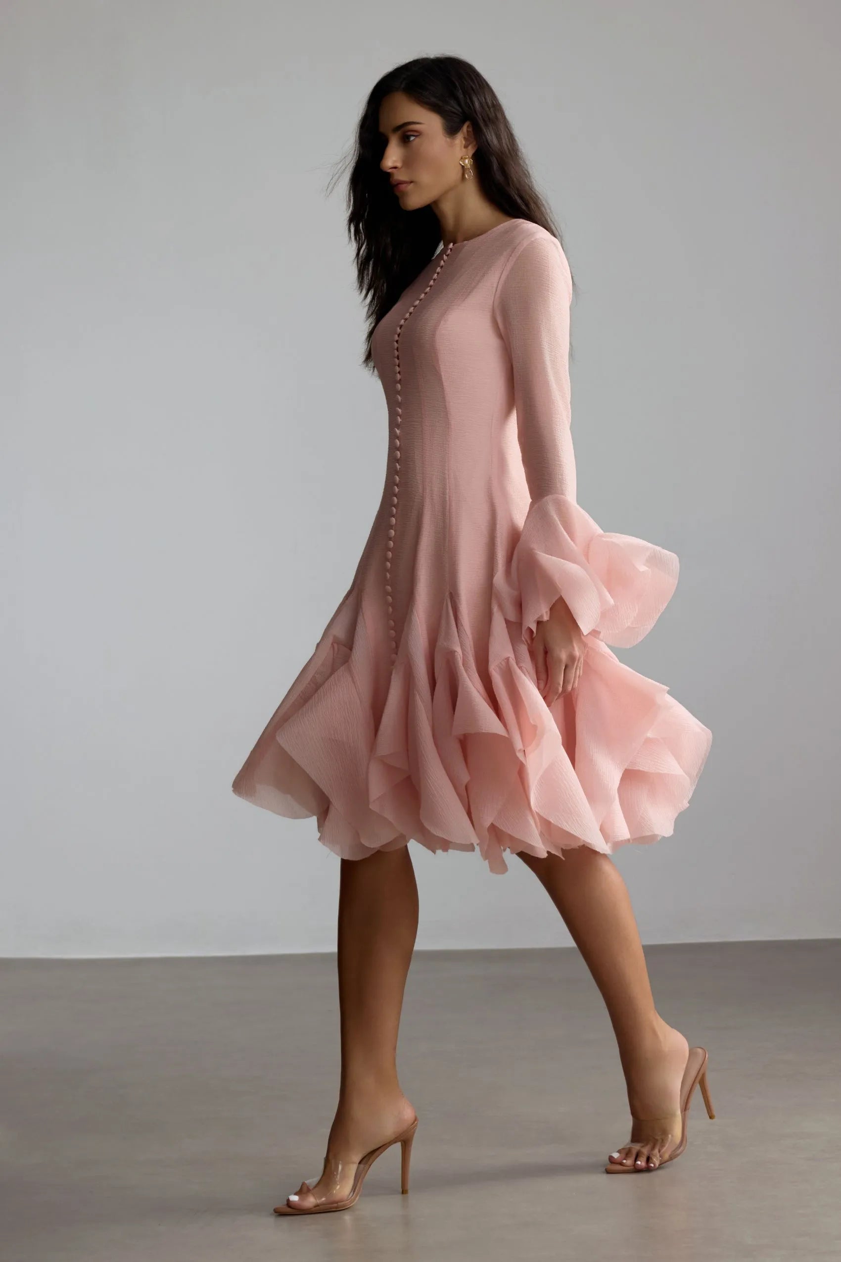 Cocktailkleid Damen mit Rüschenärmeln und ausgestelltem Rock – Ornella