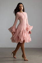 Cocktailkleid Damen mit Rüschenärmeln und ausgestelltem Rock – Ornella