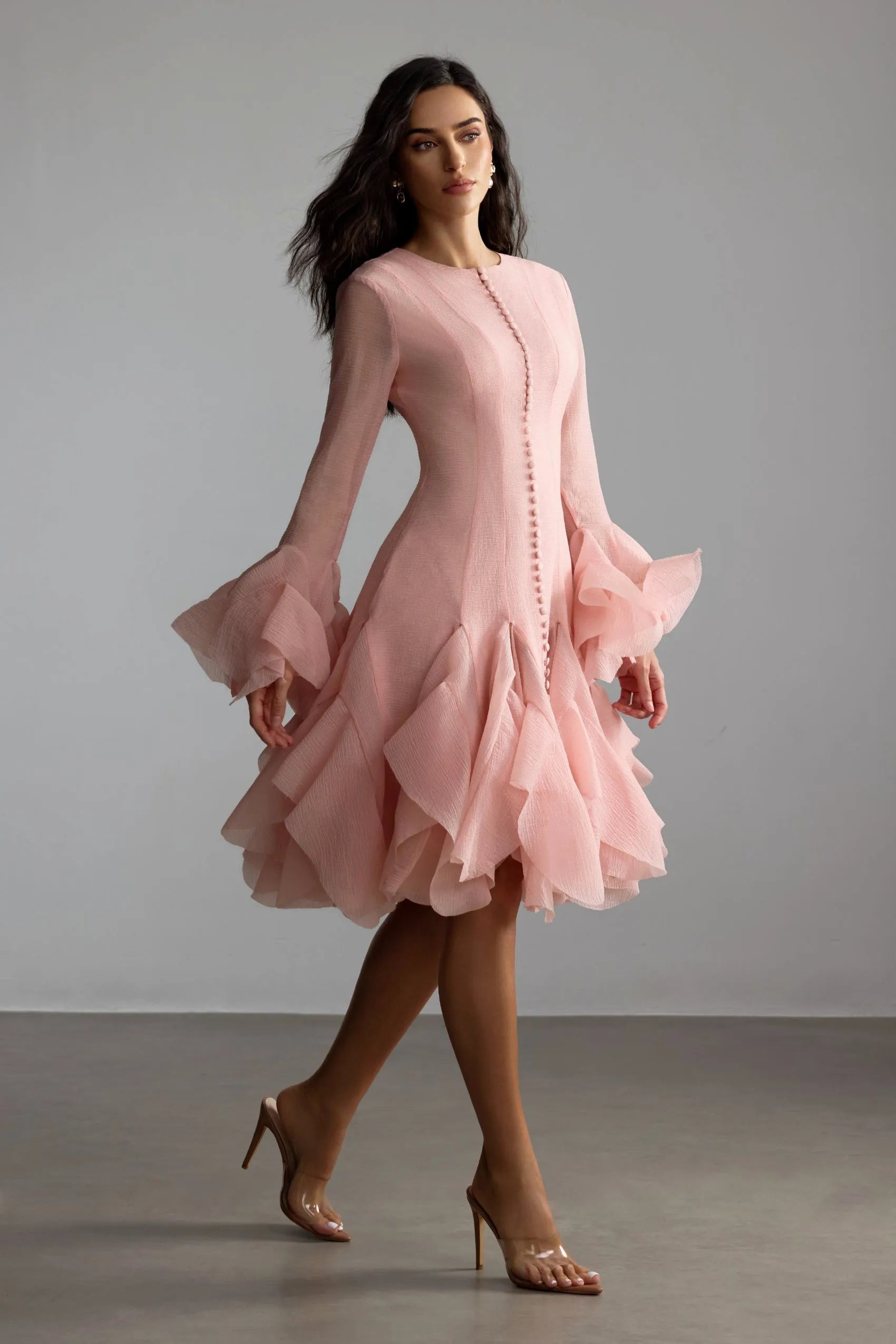 Cocktailkleid Damen mit Rüschenärmeln und ausgestelltem Rock – Ornella