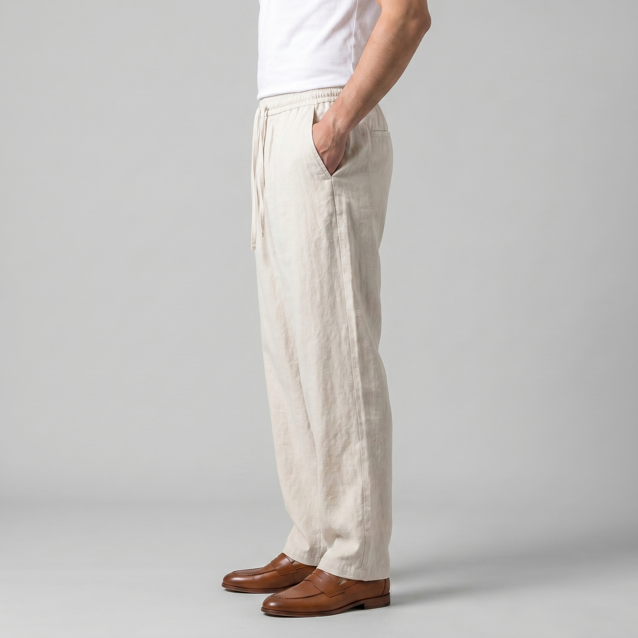 Leinenhose Herren mit Baggy-Schnitt und elastischem Tunnelzugbund – Emanuele