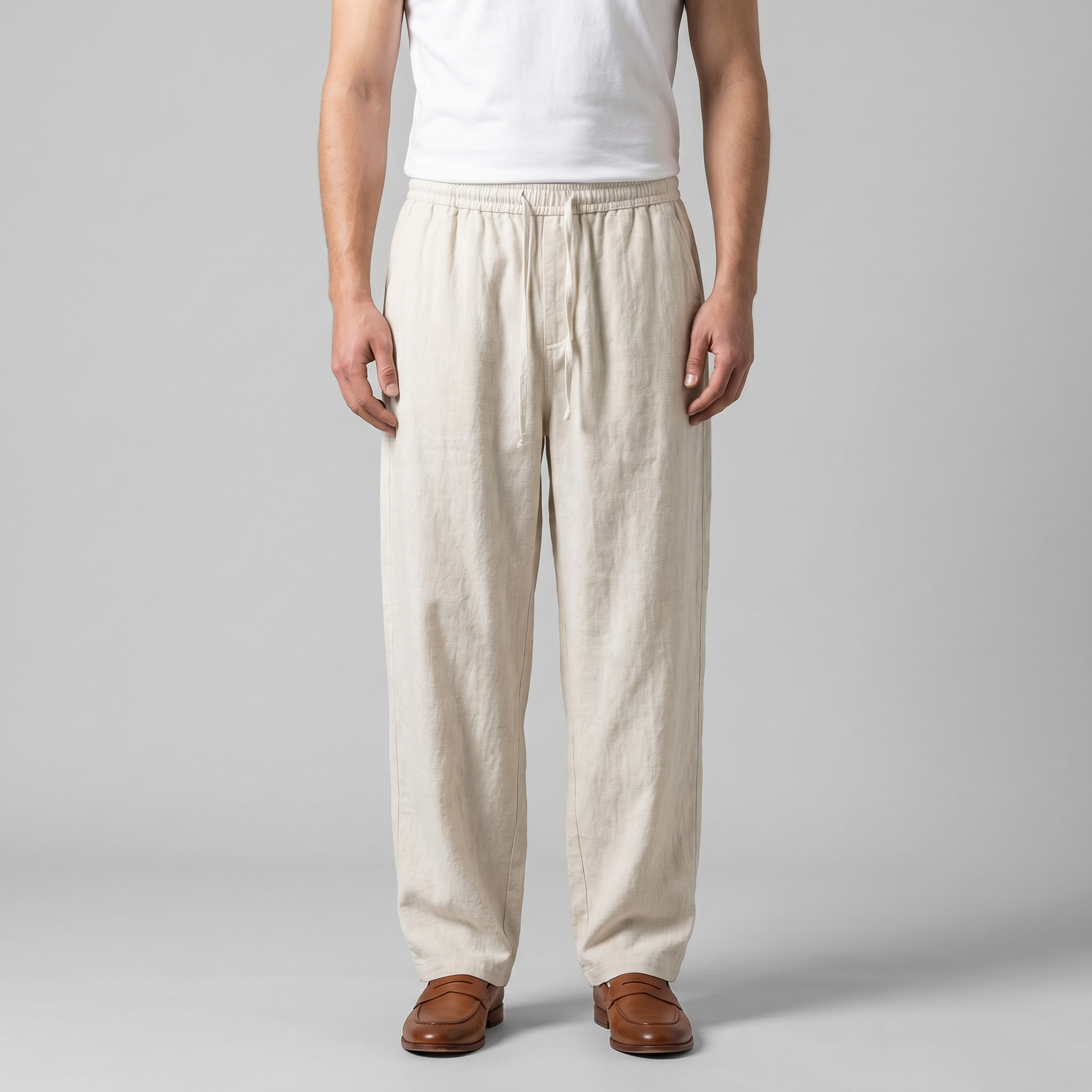 Leinenhose Herren mit Baggy-Schnitt und elastischem Tunnelzugbund – Emanuele