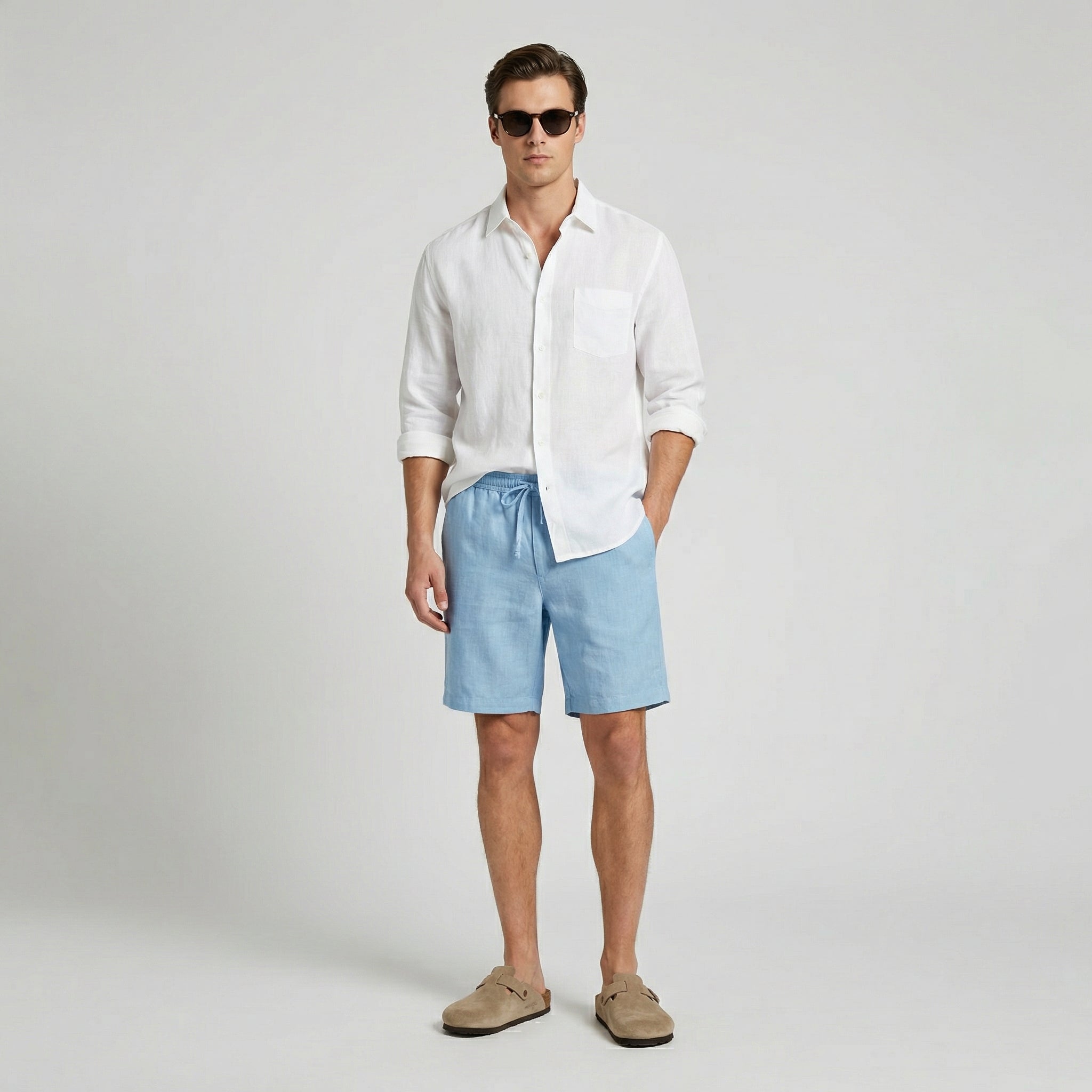 Leinenshorts Herren mit elastischem Kordelzugbund und Seitentaschen – Fiorenzo