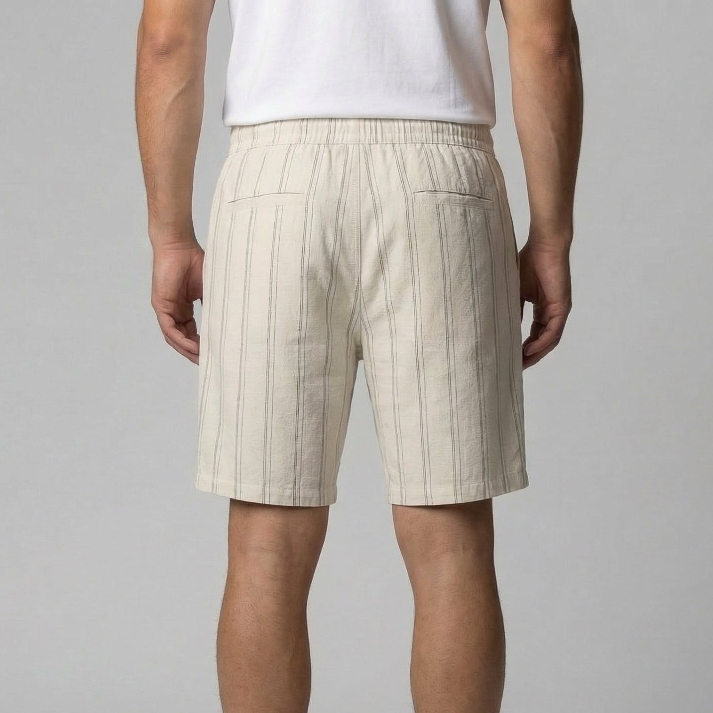 Leinenshorts Herren mit Streifen-Print und elastischem Kordelzugbund – Bernardo