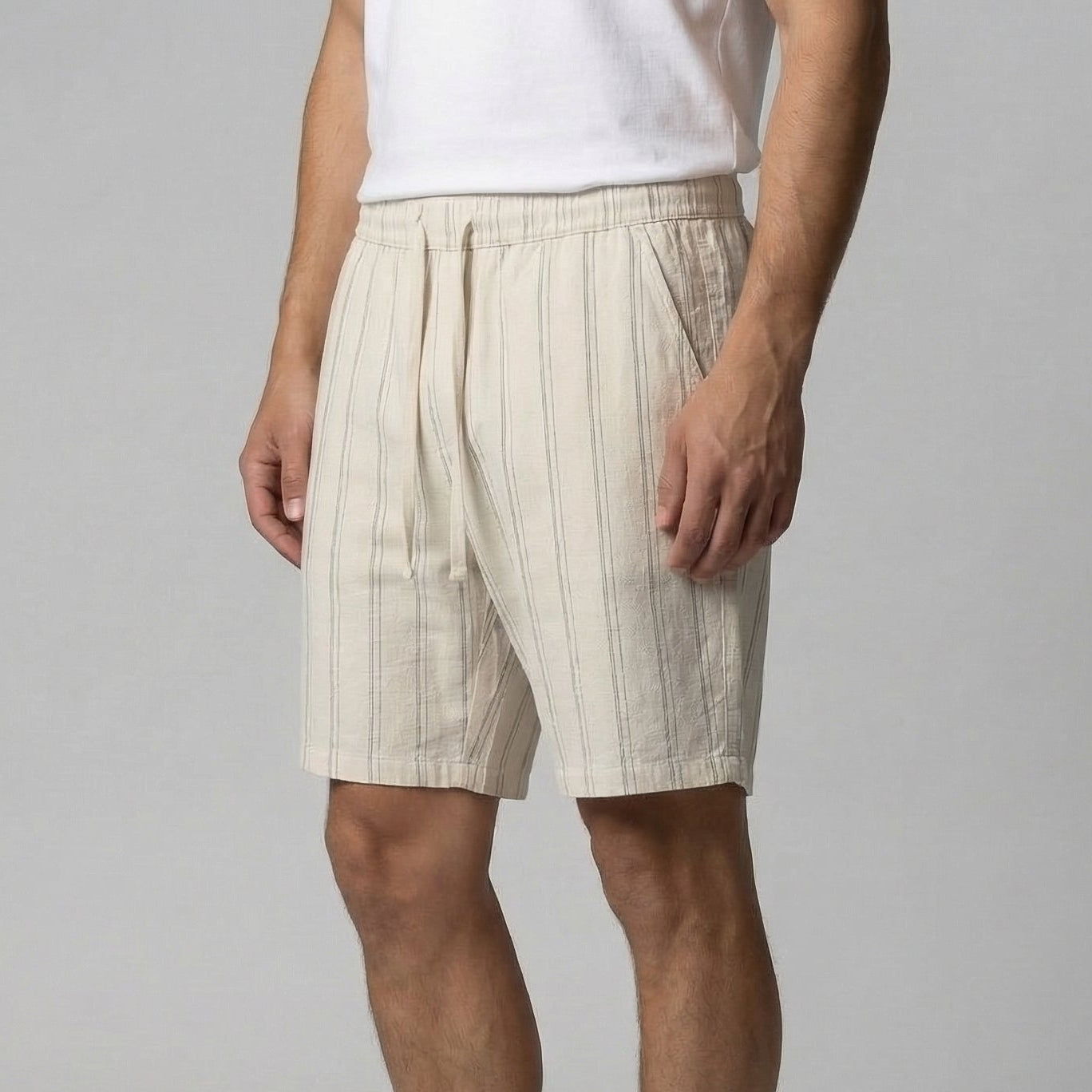 Leinenshorts Herren mit Streifen-Print und elastischem Kordelzugbund – Bernardo