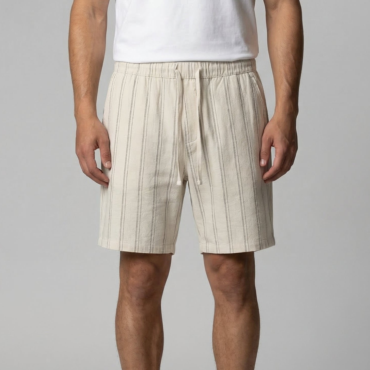 Leinenshorts Herren mit Streifen-Print und elastischem Kordelzugbund – Bernardo