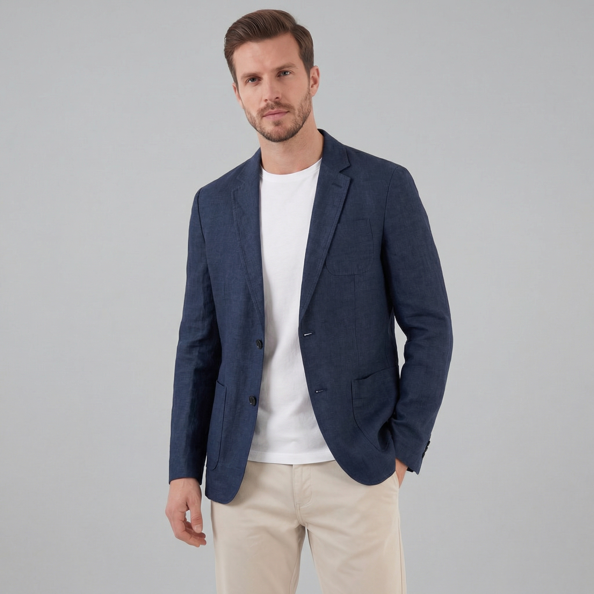 Leinensakko Herren mit Zweiknopp-Verschluss und aufgesetzten Taschen – Ottavio