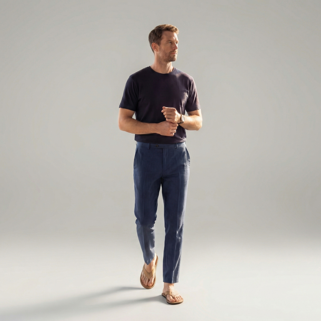 Leinenhose Herren mit geradem Schnitt und Knopfverschluss – Giacomo