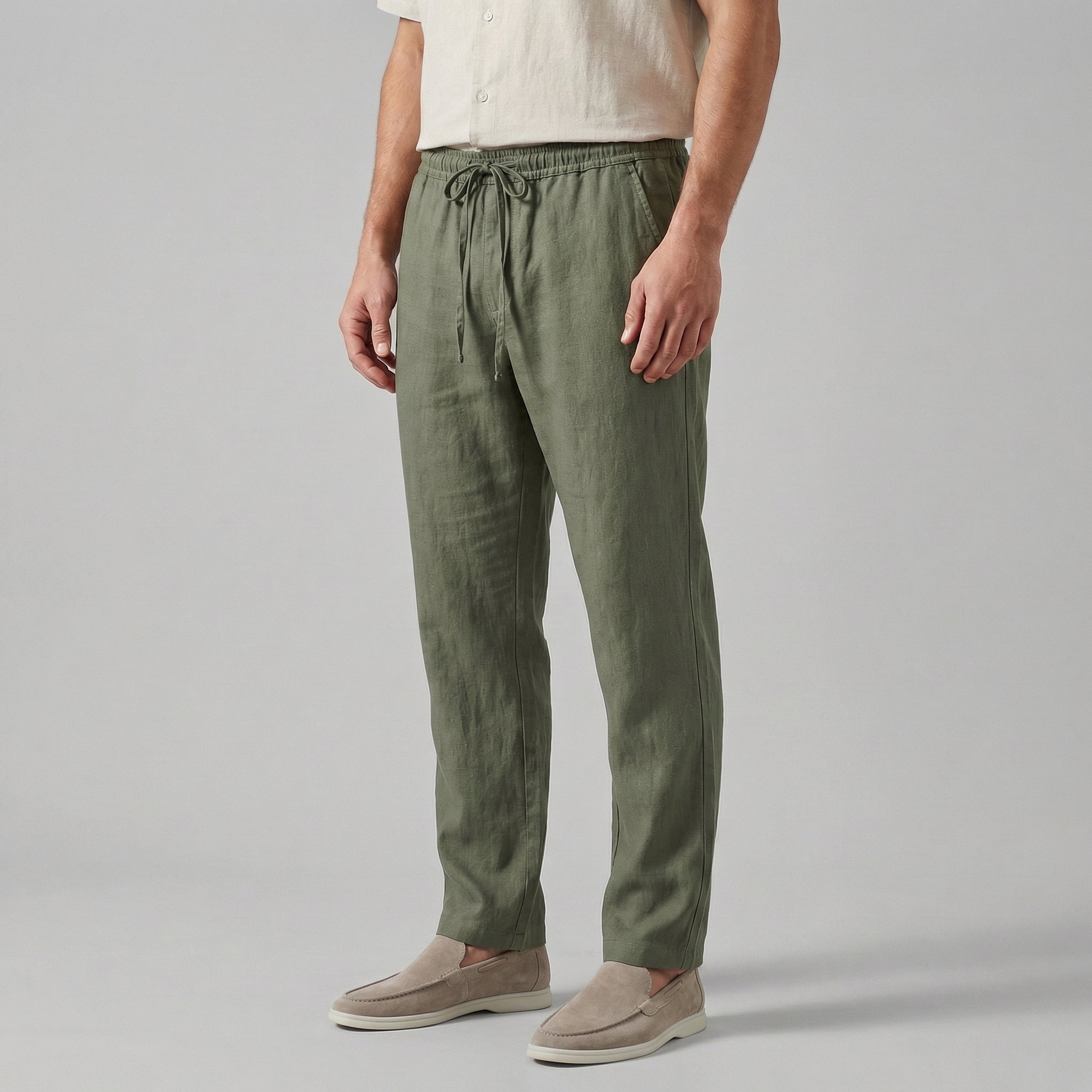 Leinenhose Herren mit elastischem Kordelzugbund und geradem Schnitt – Leandro