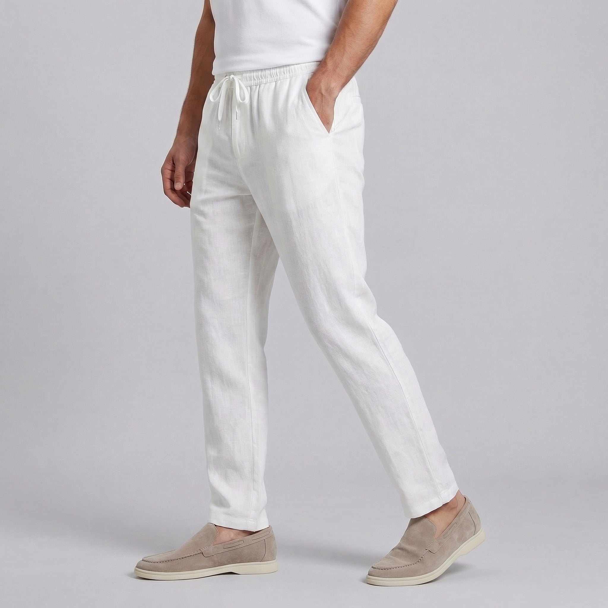 Leinenhose Herren mit elastischem Kordelzugbund und geradem Schnitt – Leandro