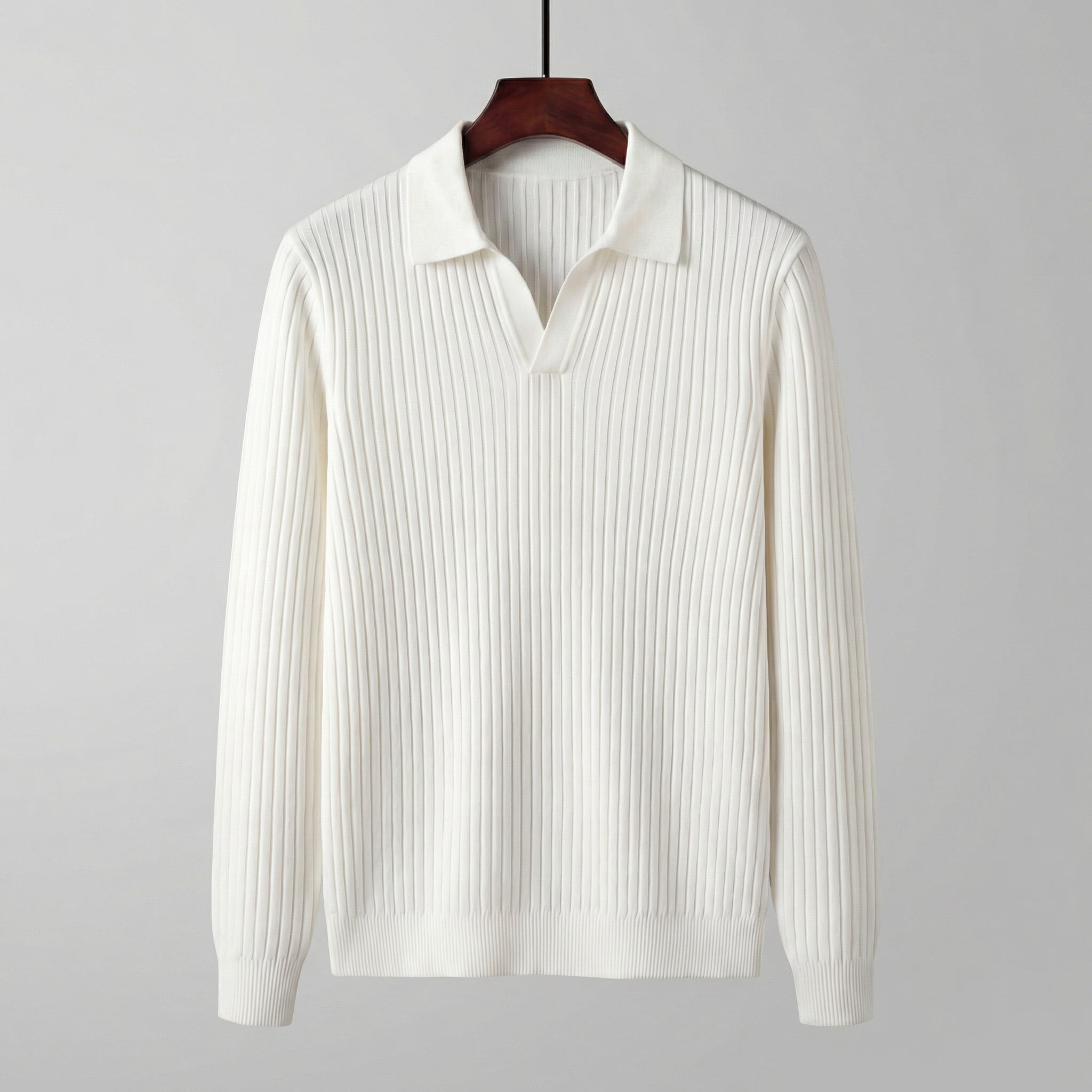 Strickpullover Herren mit Ripp-Strick und offenem Polokragen – Aurelio